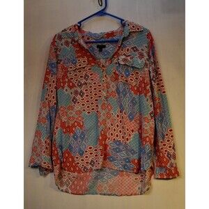 TALBOTS Blouse Womens Petite Large Multicolored Long Sleeve Hi-Low hem